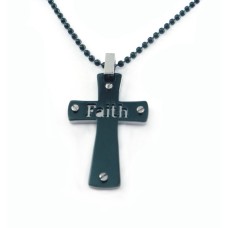 精鋼間電黑雙層十字架 "Faith"吊咀 